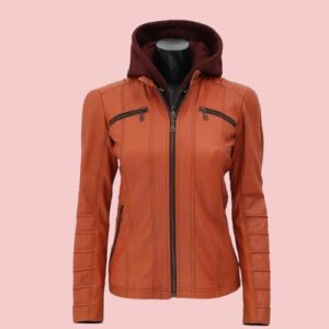 Leather Jacket Hood Womens