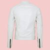 Mens White Leather Biker Jacket - Image 2