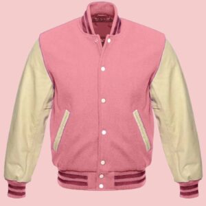 Cream And Pink Varsity Jacket