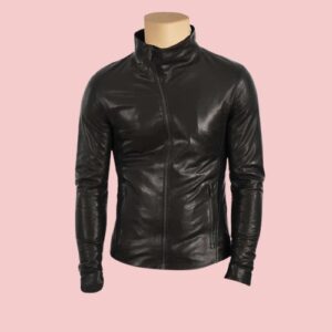 Highs Neck Black Leather Jacket
