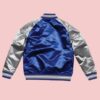 Los Angeles Dodgers Bomber Blue And Grey Varsity Satin Jacket - Image 2