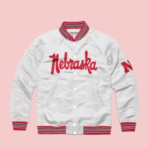 Nebraska Script White Varsity Jacket