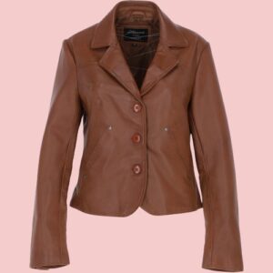 Awl Short Brown Blazer Leather Jacket