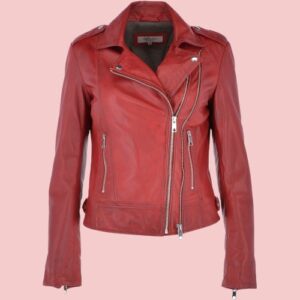 Ciara Twin Zip Fastening Red Leather Jacket