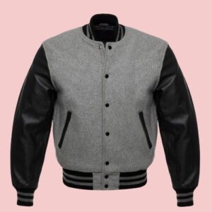 Mens Gray And Black Varsity Jacket