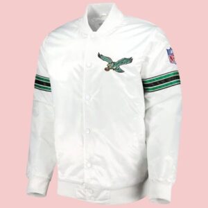 Nfl 90s Philadelphia Eagles Bomber Varsity White Satin Jacket