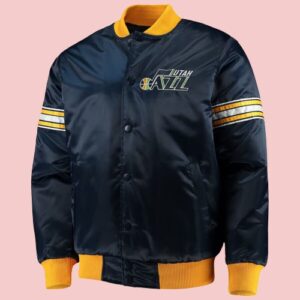 Utah Jazz Baseball Navy Blue Varsity Satin Jacket