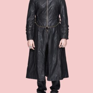 Steampunk Black Long Windbreaker Leather Jacket