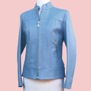 Women's Light Blue Leather Jacket