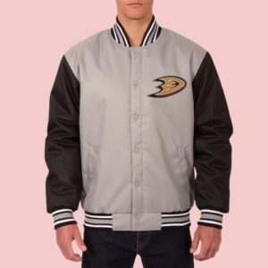 Anaheim Ducks Front Hit Poly Twill Gray And Black Jacket