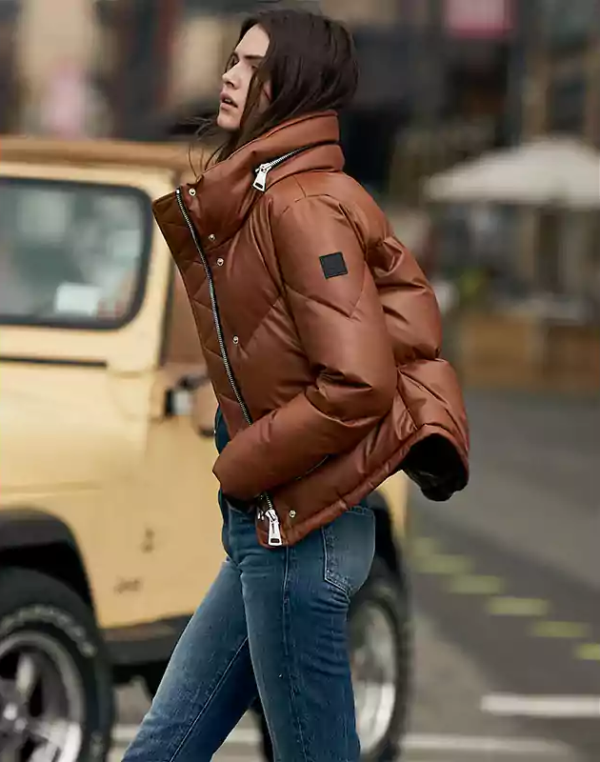 Sam Nyc Trending 2023 Brown Puffer Leather Jacket - Image 2