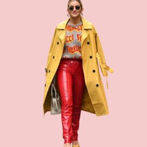 Womens Yellow Slim Fit Stylish Causal Over Leather Coat