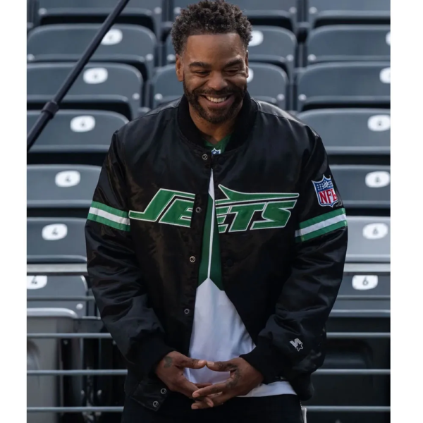 Method Man Jets Black Satin Bomber Jacket - Image 3