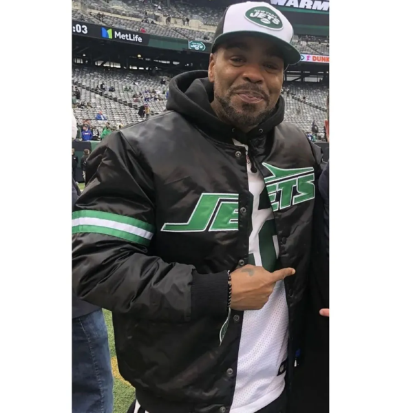 Method Man Jets Black Satin Bomber Jacket - Image 4