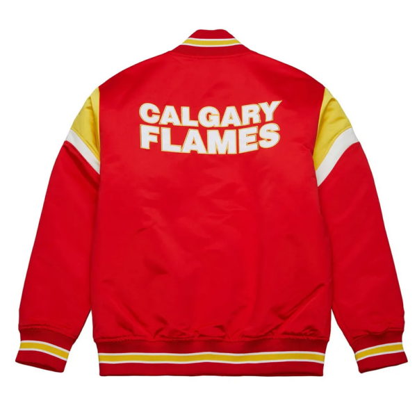 Calgary Flames Heavyweight Varsity Red Satin Jacket - Image 2