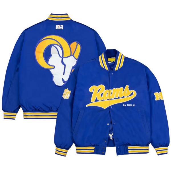 Los Angeles Rams GOLF WANG Royal Bomber Satin Jacket