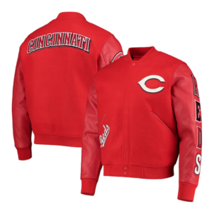 MLB Cincinnati Reds Red Letterman Varsity Wool Leather Jacket