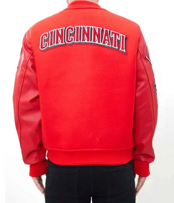 MLB Cincinnati Reds Red Letterman Varsity Wool Leather Jacket - Image 7