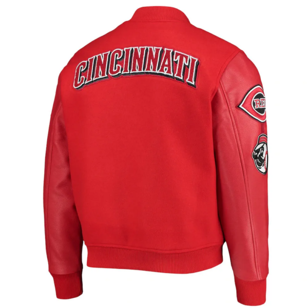 MLB Cincinnati Reds Red Letterman Varsity Wool Leather Jacket - Image 3