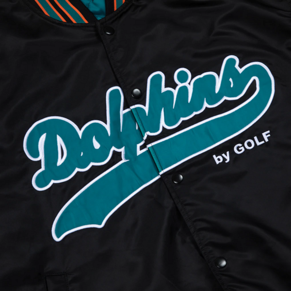 Miami Dolphins GOLF WANG Black Bomber Satin Jacket - Image 4