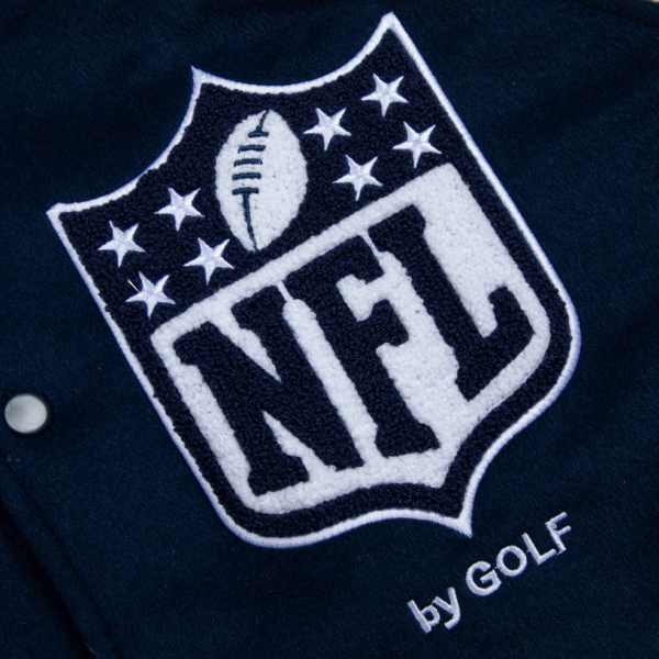 NFL GOLF WANG Blue Letterman Full Snap Jacket - Image 4
