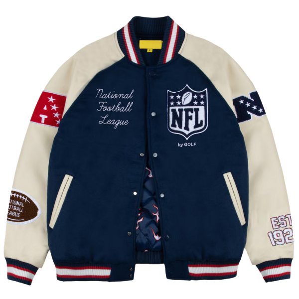 NFL GOLF WANG Blue Letterman Full Snap Jacket - Image 2