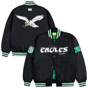 Philadelphia Eagles GOLF WANG Black Bomber Satin Jacket
