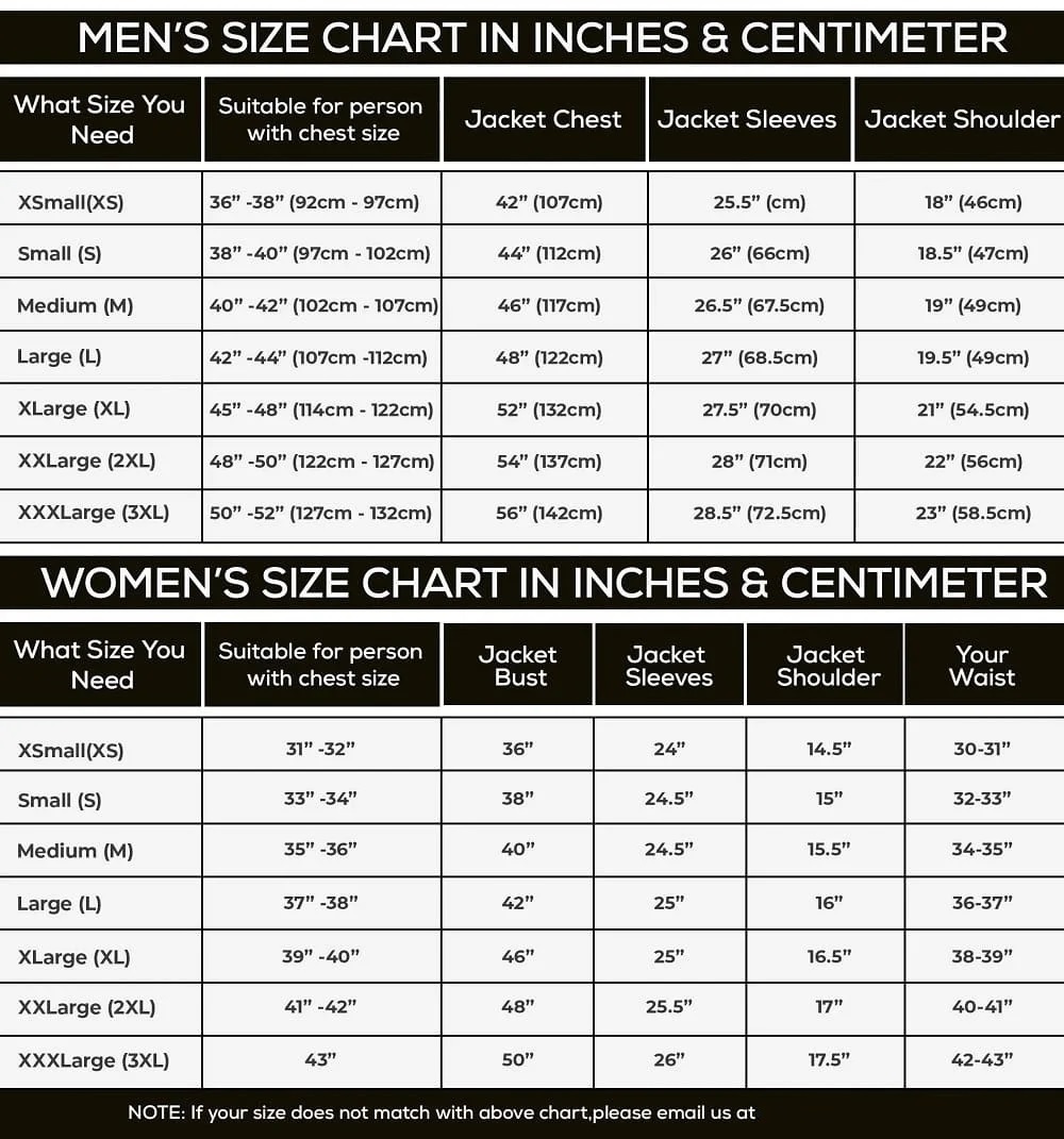 Air Borne Size Chart