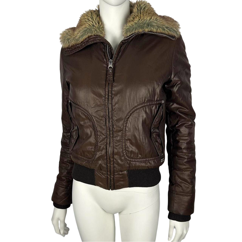 Miss Sixty Women's Brown Leather Jacket With Fur Collar - Image 2