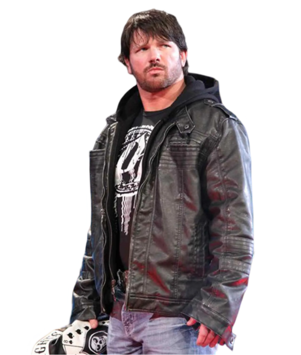 TNA AJ Styles Black Leather Jacket with Removable Hoodie - Image 5