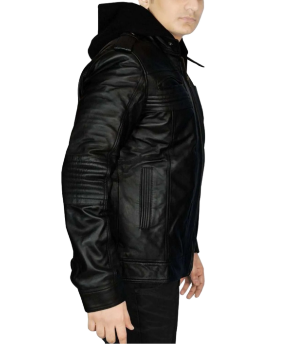 TNA AJ Styles Black Leather Jacket with Removable Hoodie - Image 2