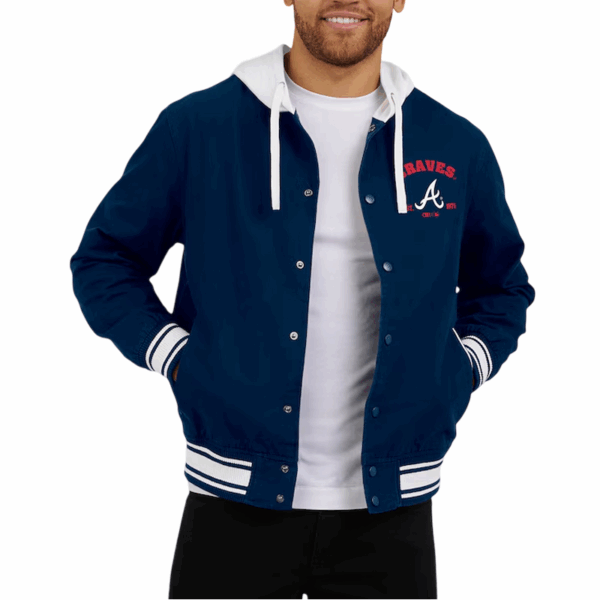 Atlanta Braves Navy Full-Snap Cotton Hooded Jacket - Image 5
