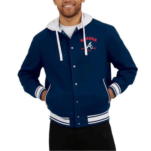 Atlanta Braves Navy Full-Snap Cotton Hooded Jacket - Image 4
