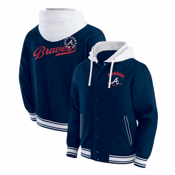 Atlanta Braves Navy Full-Snap Cotton Hooded Jacket - Image 3