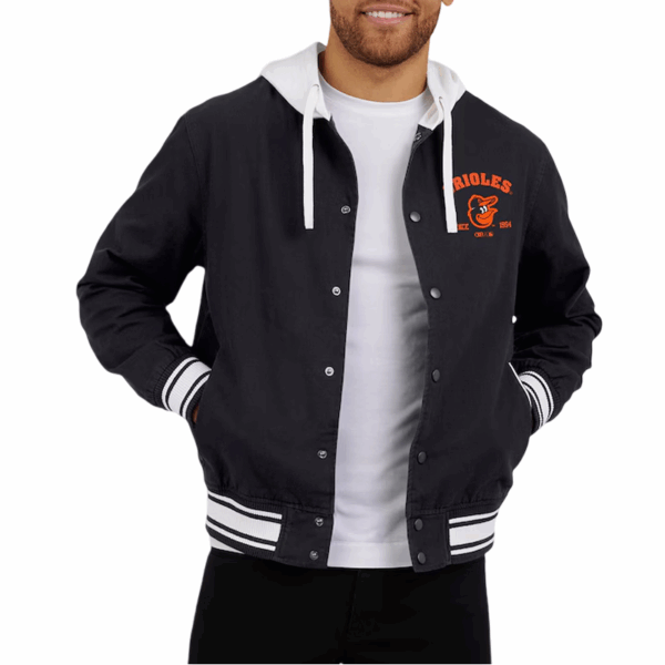Baltimore Orioles Black Bomber Hooded Jacket - Image 5