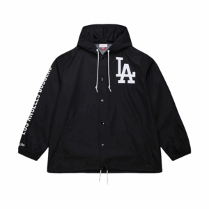 Black Dodgers Coaches Hooded Black Windbreaker Jacket