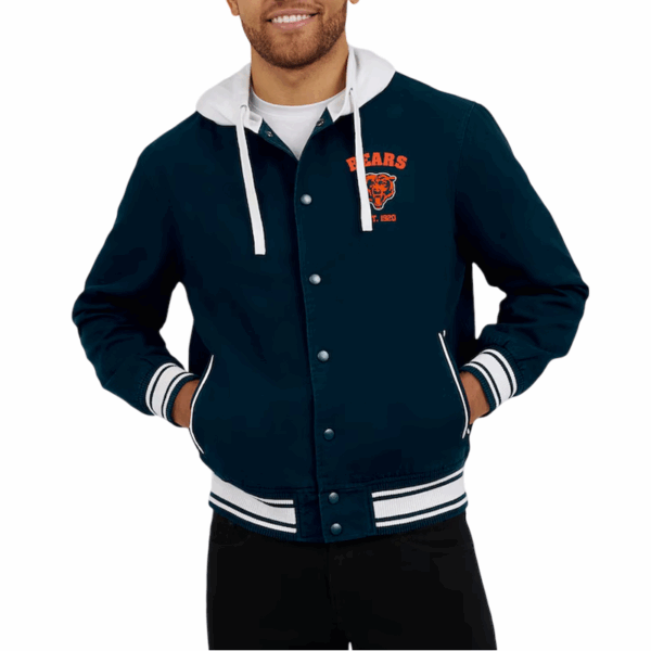 Chicago Bears Navy Bomber Hooded Jacket - Image 5