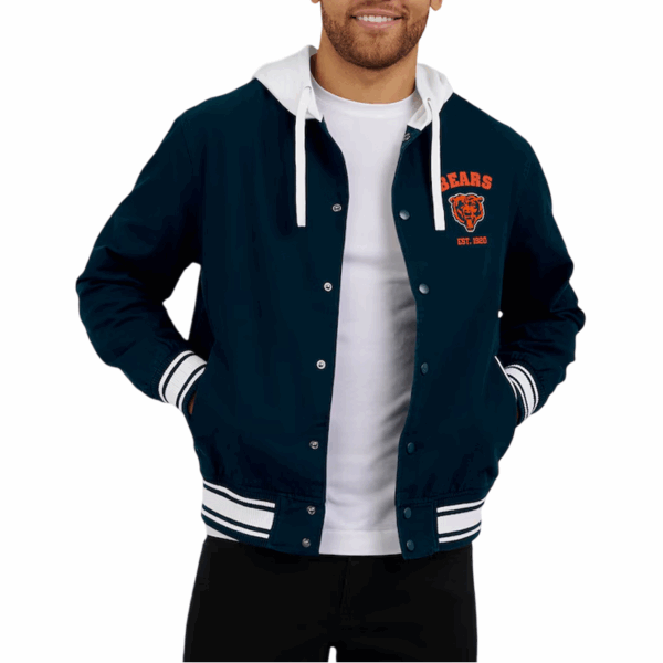 Chicago Bears Navy Bomber Hooded Jacket - Image 4