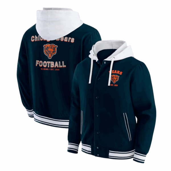 Chicago Bears Navy Bomber Hooded Jacket - Image 3