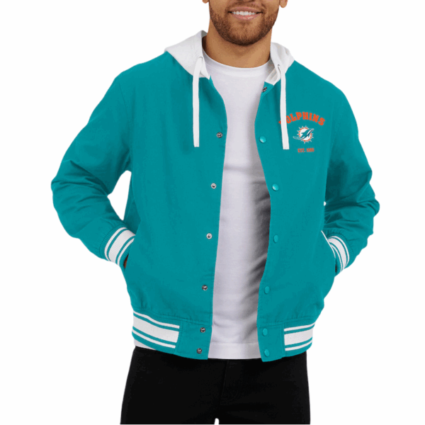 Miami Dolphins Aqua Hooded Cotton Jacket - Image 5