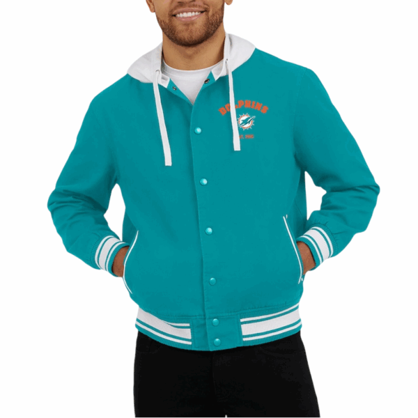 Miami Dolphins Aqua Hooded Cotton Jacket - Image 4