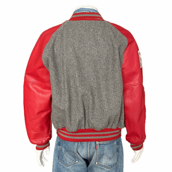 90’s B Gray and Red Letterman Jacket - Image 4