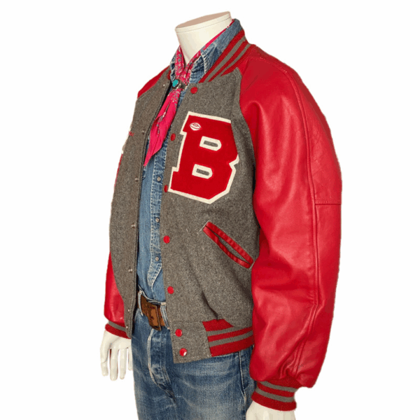 90’s B Gray and Red Letterman Jacket - Image 3