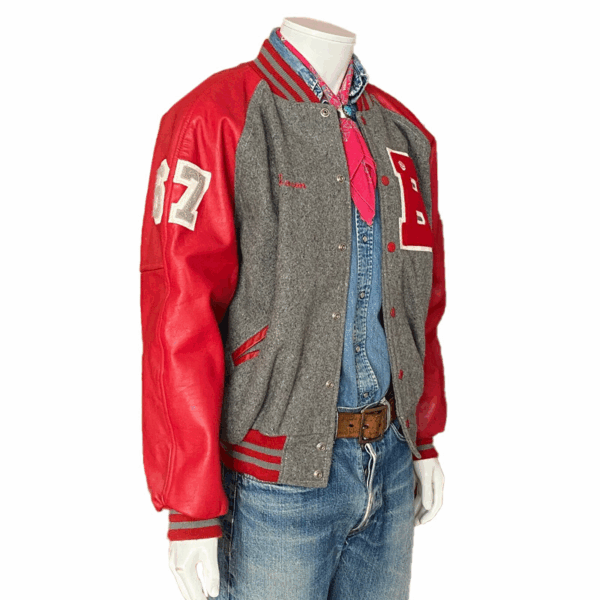 90’s B Gray and Red Letterman Jacket - Image 2