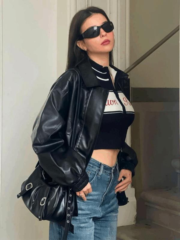 Aelfric Eden Womens Oversized Bomber Leather Jacket - Image 3