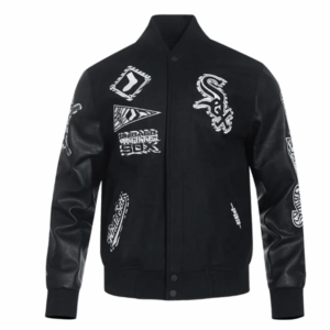 Black Chicago White Sox Animal Print Varsity Jacket