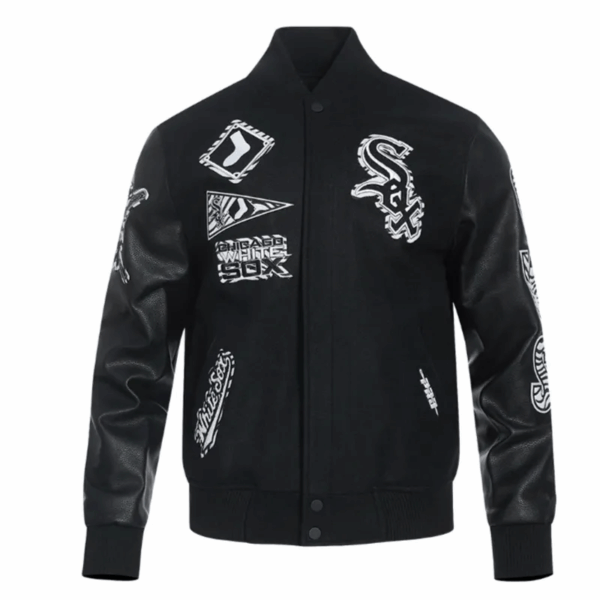 Black Chicago White Sox Animal Print Varsity Jacket