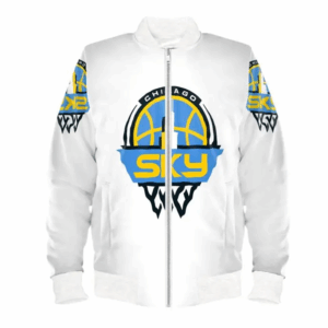 Chicago Sky Bomber White Satin Jacket