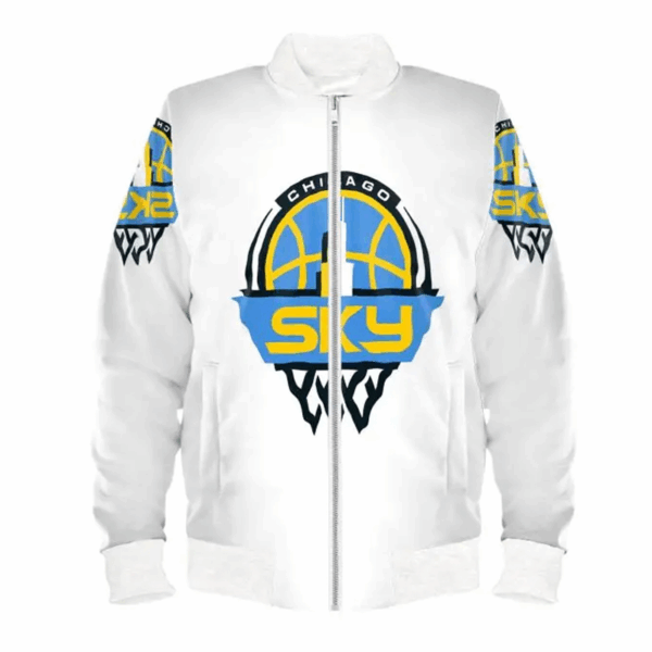 Chicago Sky Bomber White Satin Jacket
