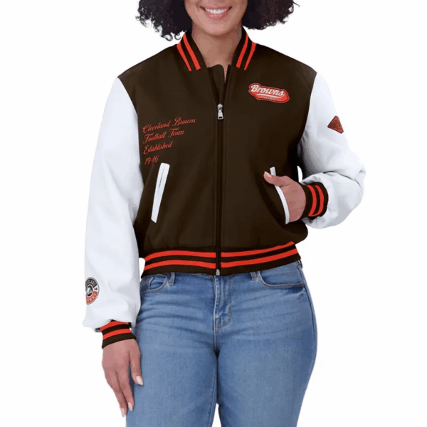 Brown/White Cleveland Browns Varsity Full-Zip Jacket - Image 4